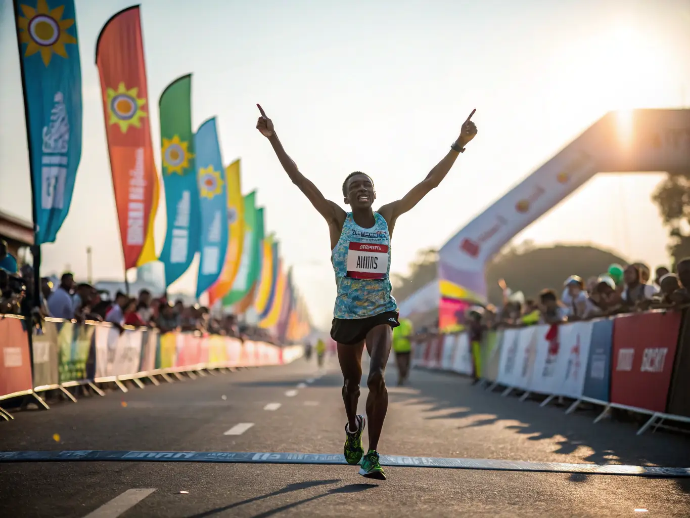 A JSA TRIATHLON ET DUATHLON athlete is shown crossing the finish line of a duathlon, with a look of determination and accomplishment, symbolizing the achievement and personal growth.