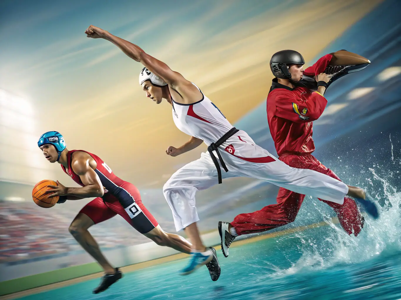 A group of duathletes running together during a duathlon event, showcasing the combination of running and cycling. The image should highlight the intensity and excitement of the sport.