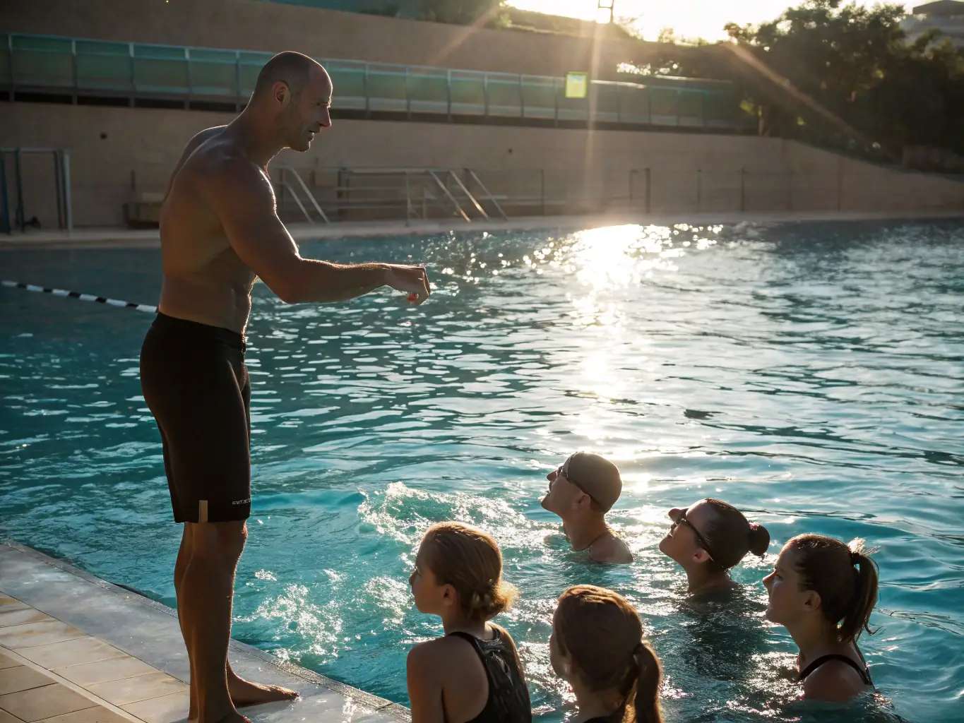 A JSA TRIATHLON ET DUATHLON coach is providing personalized feedback to an athlete during a swim training session, highlighting the expert guidance and tailored support available.